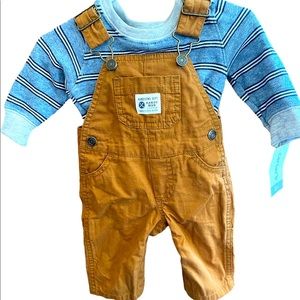 Carter’s khaki overalls with shirt. Size 3 months. New with tags